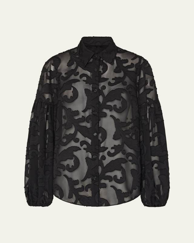 Scroll Burnout Button-Front Blous